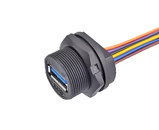 Гнездо USB с задним креплением, с проводом (резьбовое)