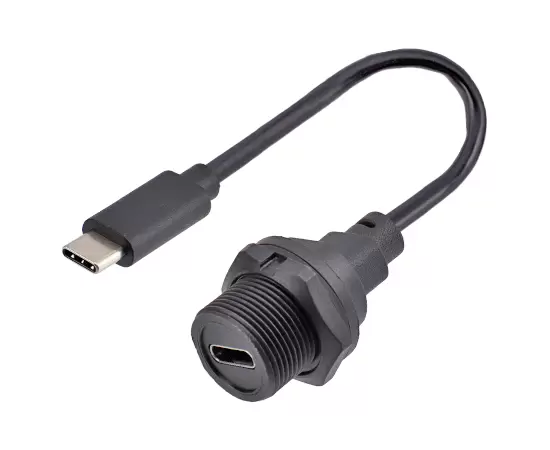 Гнездо TYPE-C с задним креплением на литой кабель типа «папа» (резьбовой)