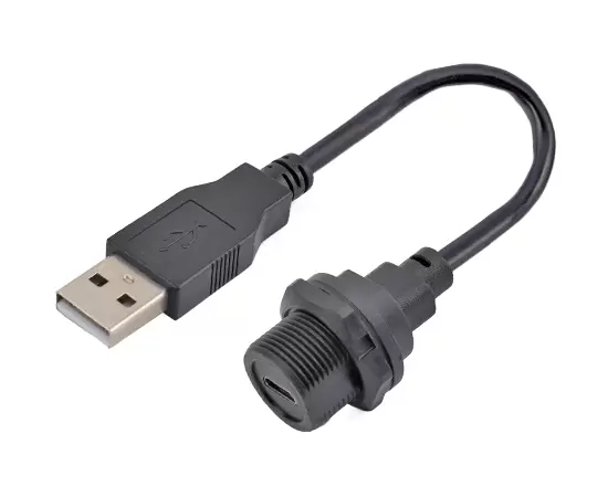 Кабель MICRO USB Female с задним креплением на USB 2.0 Male (с резьбой)
