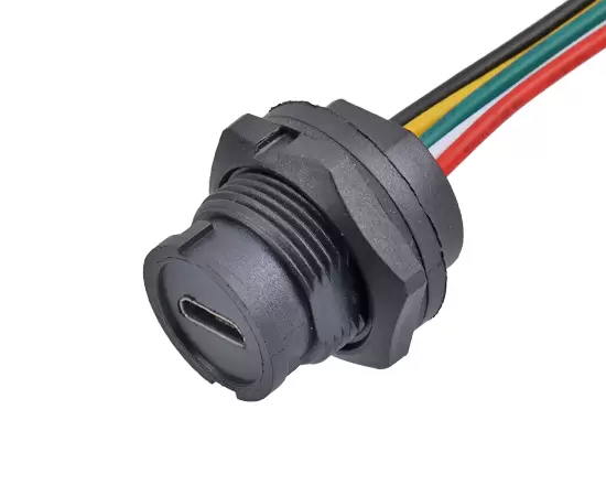 Гнездо MICRO USB с задним креплением и проводом (байонет)