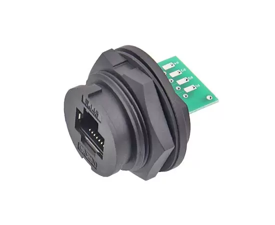 Гнездо E16 RJ45 с задним креплением (байонетное) (внешняя сварная пластина)