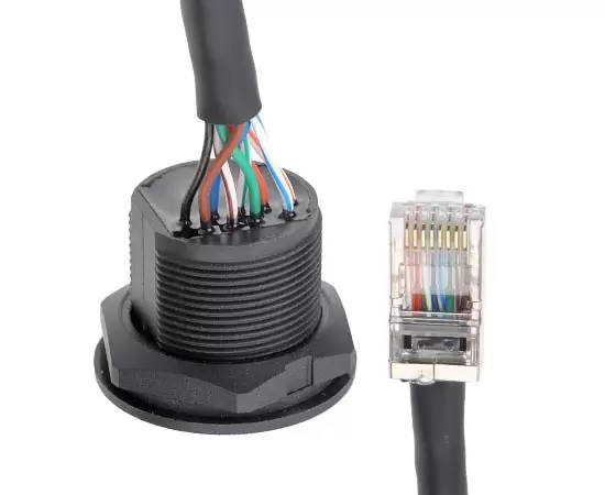 EP-RJ45 Гнездо для монтажа на передней панели/Прямой штекер с проволочным клеевым заполнением (резьбовое)