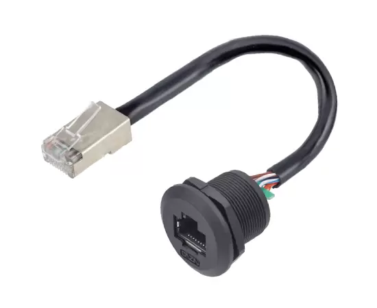 EP-RJ45 Гнездо для установки на передней панели/Прямой штекер с проводом без клеевого заполнения (резьбовое)