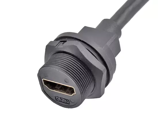 Гнездо HDMI для монтажа на задней панели к кабелю R/A Male (резьбовое)