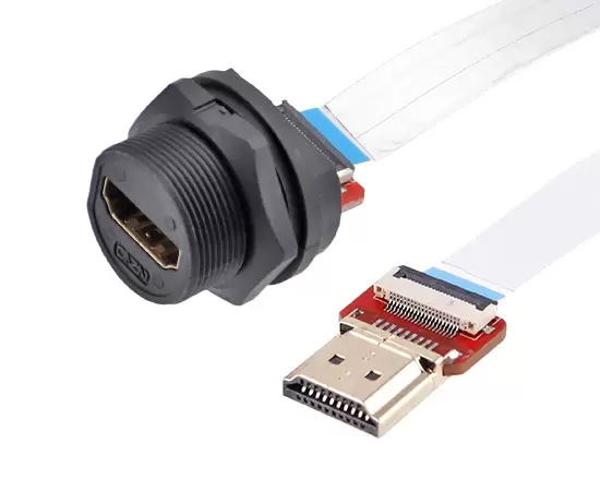 HDMI Female с задним креплением на прямой HDMI Male FFC (резьбовой)