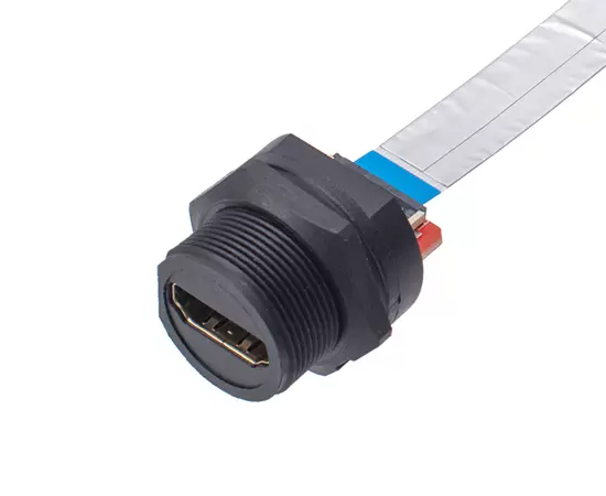 HDMI Female Back Mount to R/A HDMI Male FFC Type (резьбовой)