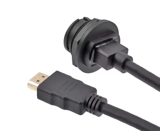 E16 HDMI гнездо для крепления на задней панели к кабелю Str.Male (байонет)