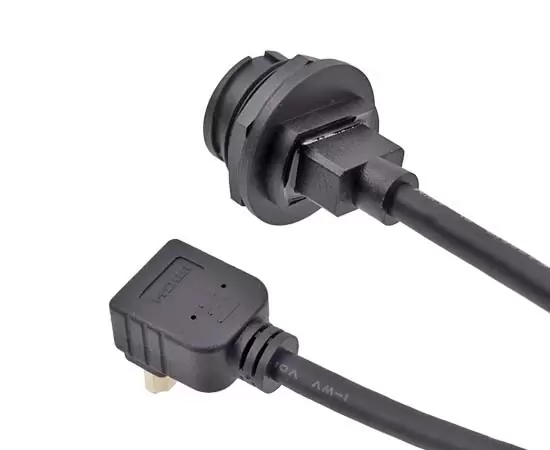 E16 HDMI гнездо для монтажа на задней панели к кабелю R/A male (байонет)